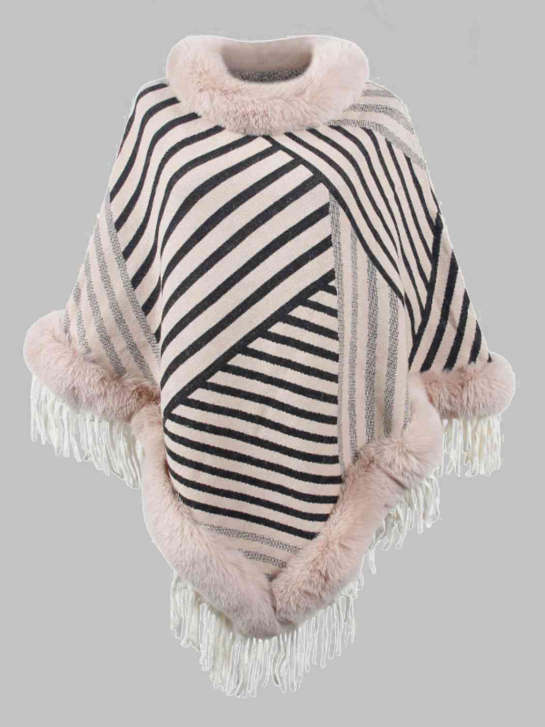 Striped Fringe Hem Poncho king-general-store-5710.myshopify.com