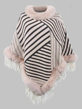 Striped Fringe Hem Poncho king-general-store-5710.myshopify.com