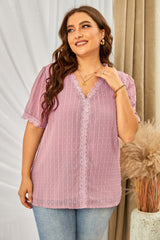 Plus Size Swiss Dot Spliced Lace V-Neck Blouse king-general-store-5710.myshopify.com