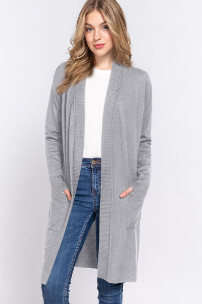ACTIVE BASIC Open Front Rib Trim Long Sleeve Knit Cardigan king-general-store-5710.myshopify.com