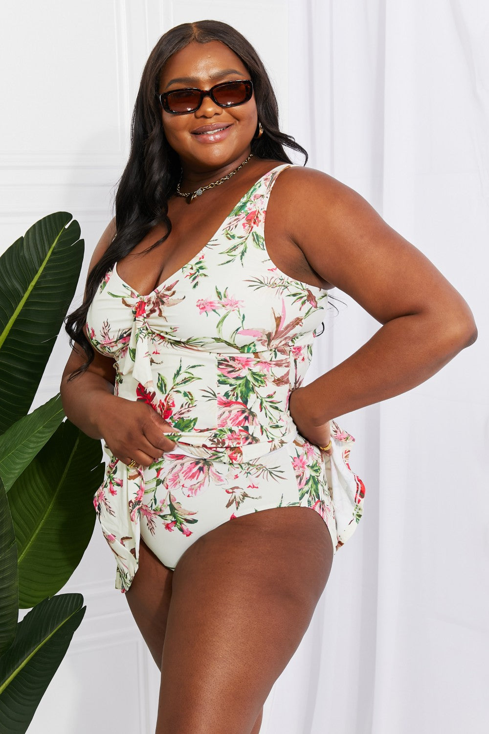 Marina West Swim Full Size Sail With Me V-Neck Swim Dress in Cream king-general-store-5710.myshopify.com