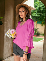 Double Take Plus Size Flower Crochet Flare Sleeve Top king-general-store-5710.myshopify.com