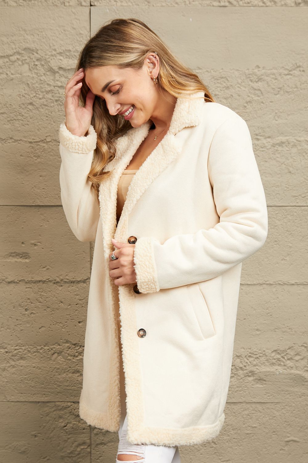 Double Take Lapel Collar Teddy Lining Longline Coat king-general-store-5710.myshopify.com