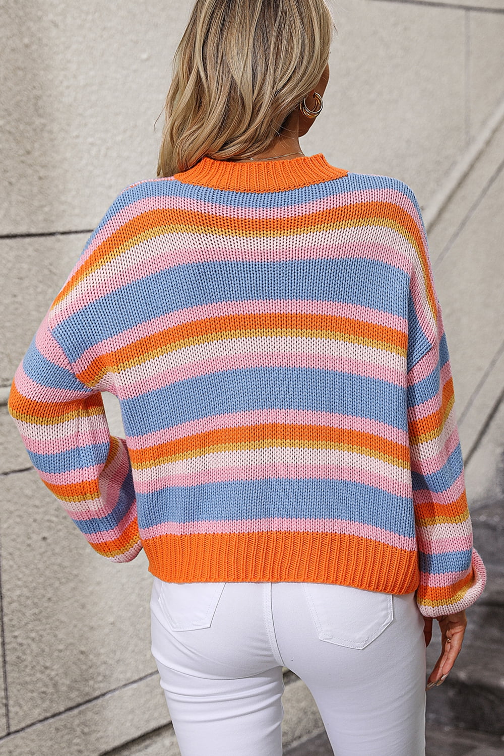 Striped Round Neck Dropped Shoulder Sweater king-general-store-5710.myshopify.com