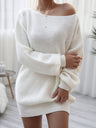 Rib-Knit Balloon Sleeve Boat Neck Sweater Dress king-general-store-5710.myshopify.com