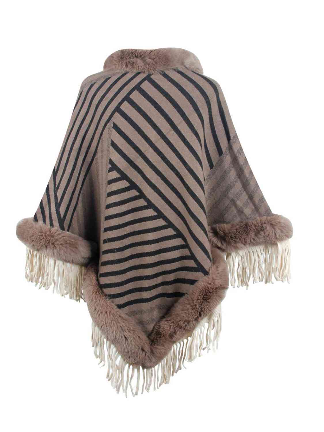 Striped Fringe Hem Poncho king-general-store-5710.myshopify.com