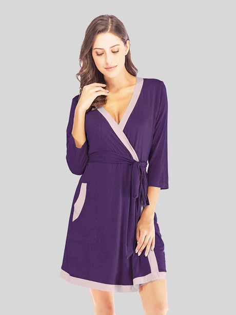 Tie Waist Surplice Neck Robe with Pockets king-general-store-5710.myshopify.com