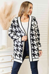 Woven Right Houndstooth Open Front Longline Cardigan king-general-store-5710.myshopify.com