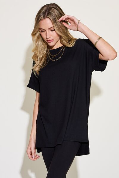 Zenana Full Size Short Sleeve Slit T-Shirt and Leggings Lounge Set king-general-store-5710.myshopify.com