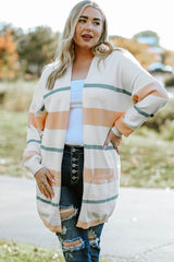 Plus Size Striped Open Front Cardigan king-general-store-5710.myshopify.com