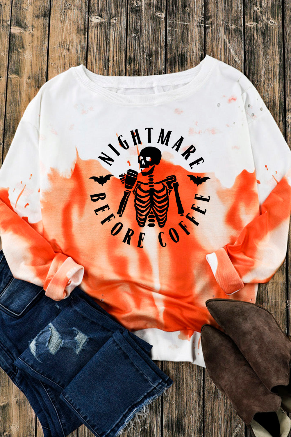 Round Neck Dropped Shoulder NIGHTMARE BEFORE COFFEE Graphic Sweatshirt king-general-store-5710.myshopify.com