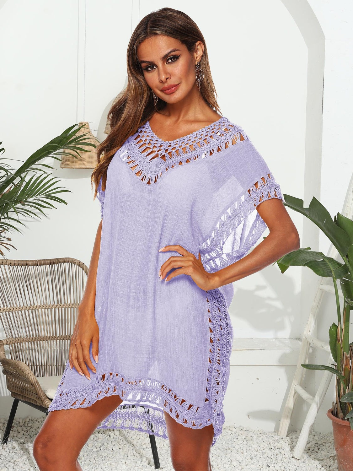 Cutout V-Neck Short Sleeve Cover-Up