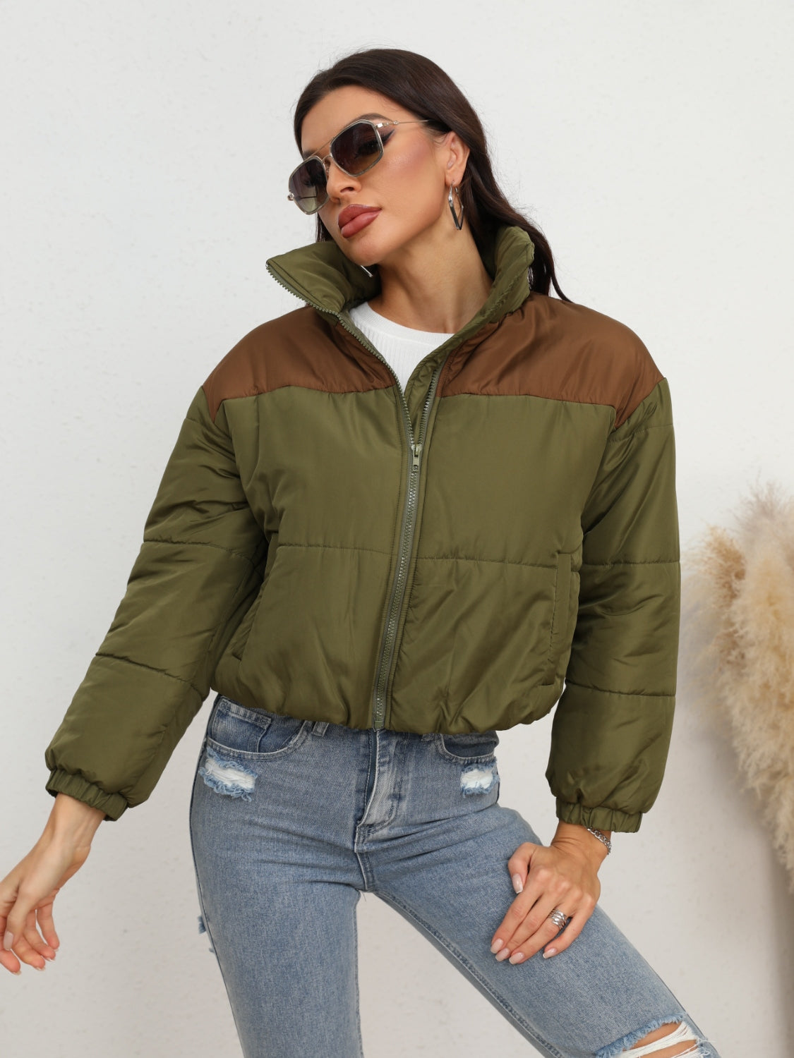 Two-Tone Zip-Up Puffer Jacket king-general-store-5710.myshopify.com