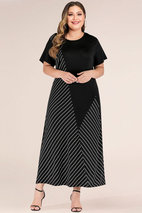 Plus Size Striped Color Block Tee Dress king-general-store-5710.myshopify.com