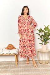 Double Take Floral Frill Trim Flounce Sleeve Plunge Maxi Dress king-general-store-5710.myshopify.com