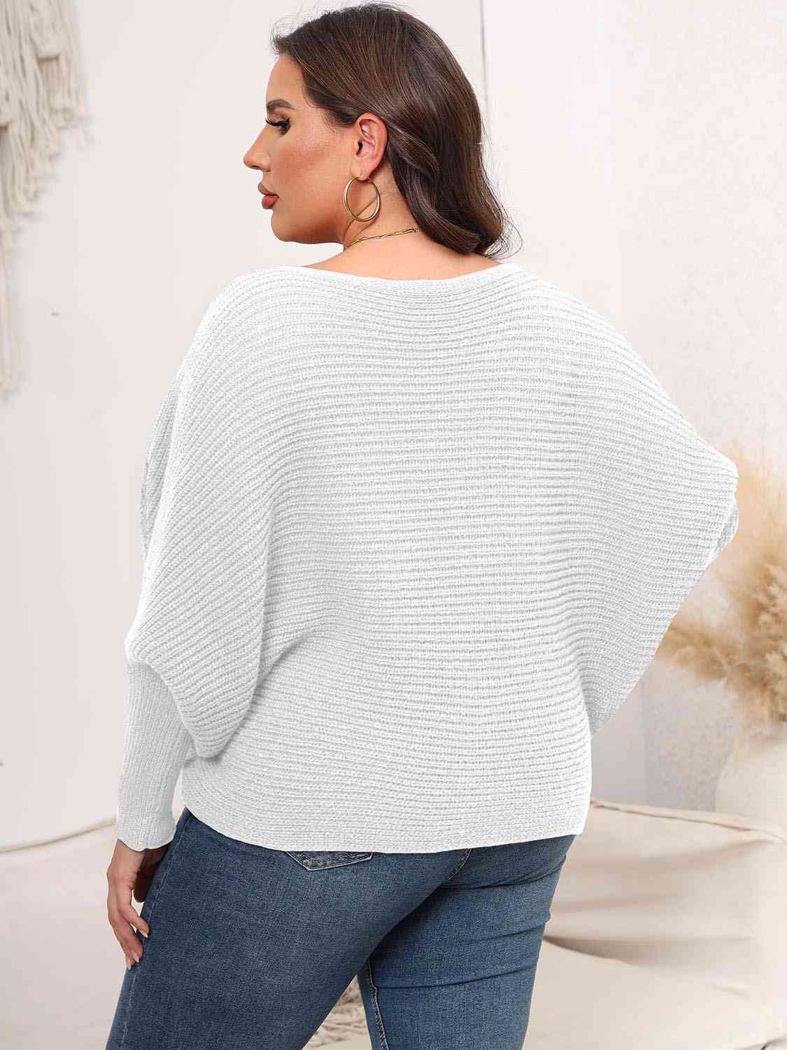 Full Size Boat Neck Batwing Sleeve Sweater king-general-store-5710.myshopify.com