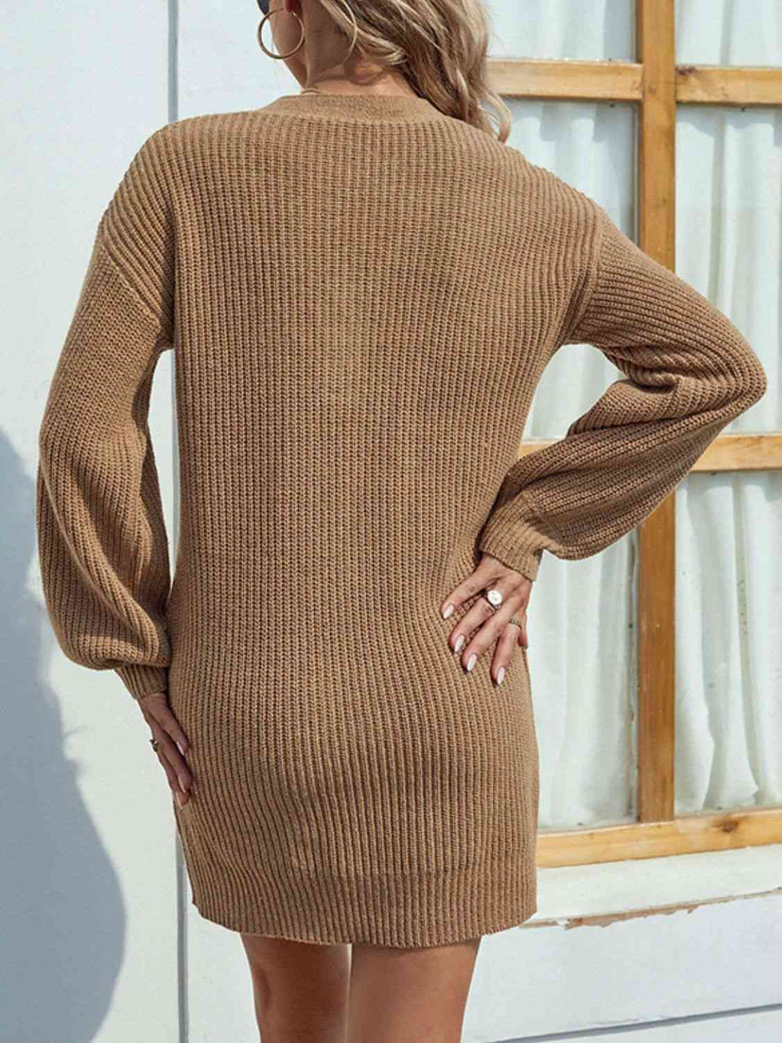 Buttoned V-Neck Sweater Dress king-general-store-5710.myshopify.com