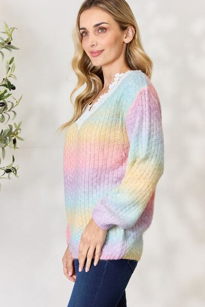 BiBi Rainbow Gradient Crochet Deetail Sweater king-general-store-5710.myshopify.com