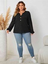 Plus Size Openwork Notched Button Front Blouse king-general-store-5710.myshopify.com