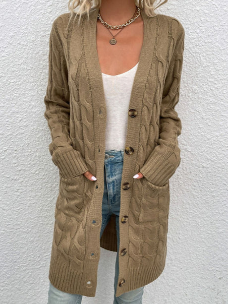 Cable-Knit Button Down Cardigan with Pockets king-general-store-5710.myshopify.com