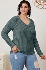 Basic Bae Full Size Ribbed V-Neck Long Sleeve T-Shirt king-general-store-5710.myshopify.com