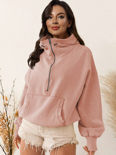 Zip-Up Dropped Shoulder Hoodie king-general-store-5710.myshopify.com