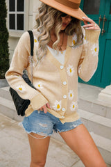 Daisy Pattern Button Front Cardigan king-general-store-5710.myshopify.com