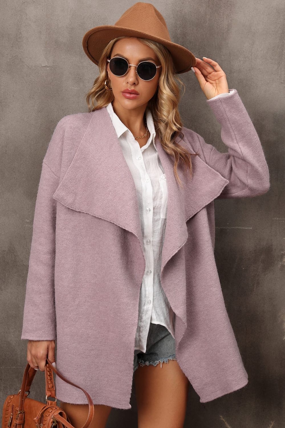 Waterfall Collar Longline Cardigan with Side Pockets king-general-store-5710.myshopify.com