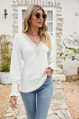 Eyelet V-Neck Smocked Flounce Sleeve Blouse king-general-store-5710.myshopify.com