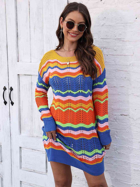 Openwork Round Neck Sweater Dress king-general-store-5710.myshopify.com