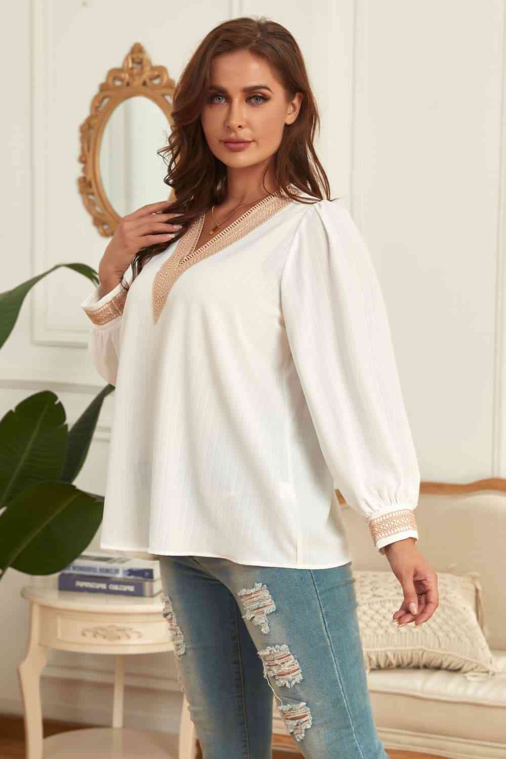 Melo Apparel Plus Size V-Neck Puff Sleeve Blouse king-general-store-5710.myshopify.com