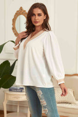 Melo Apparel Plus Size V-Neck Puff Sleeve Blouse king-general-store-5710.myshopify.com