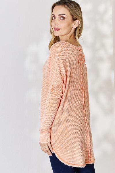 Zenana Oversized Washed Waffle Long Sleeve Top king-general-store-5710.myshopify.com