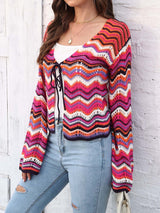 Striped Openwork Tied Cardigan king-general-store-5710.myshopify.com