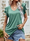 Layered Flutter Sleeve V-Neck Top king-general-store-5710.myshopify.com