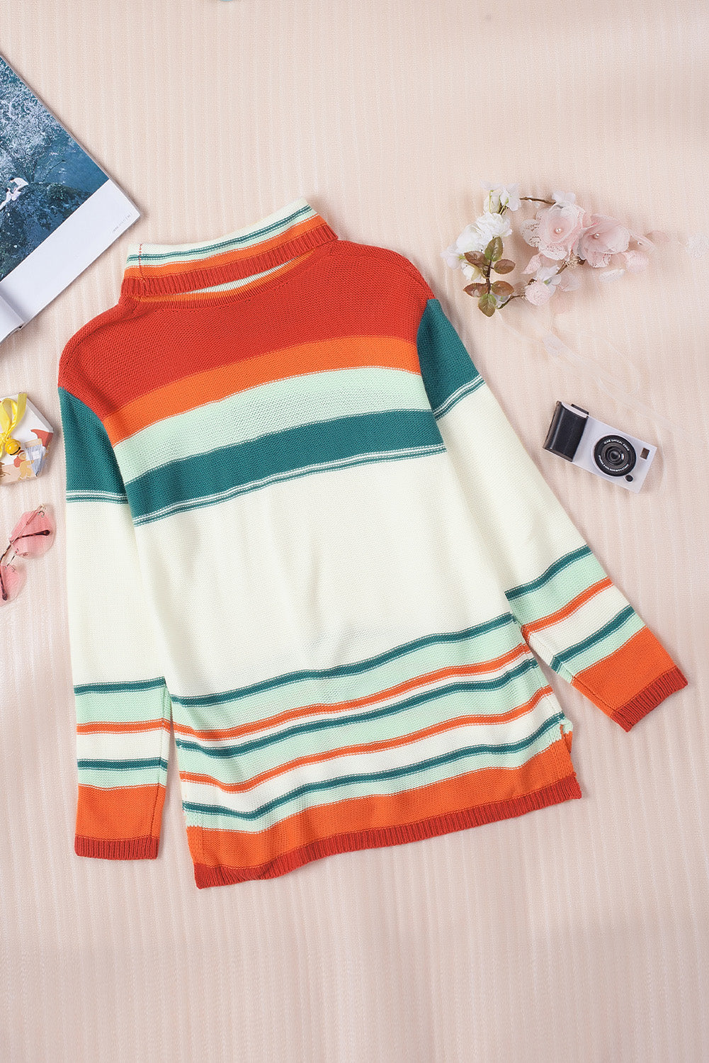 Striped Turtleneck Drop Shoulder Sweater king-general-store-5710.myshopify.com