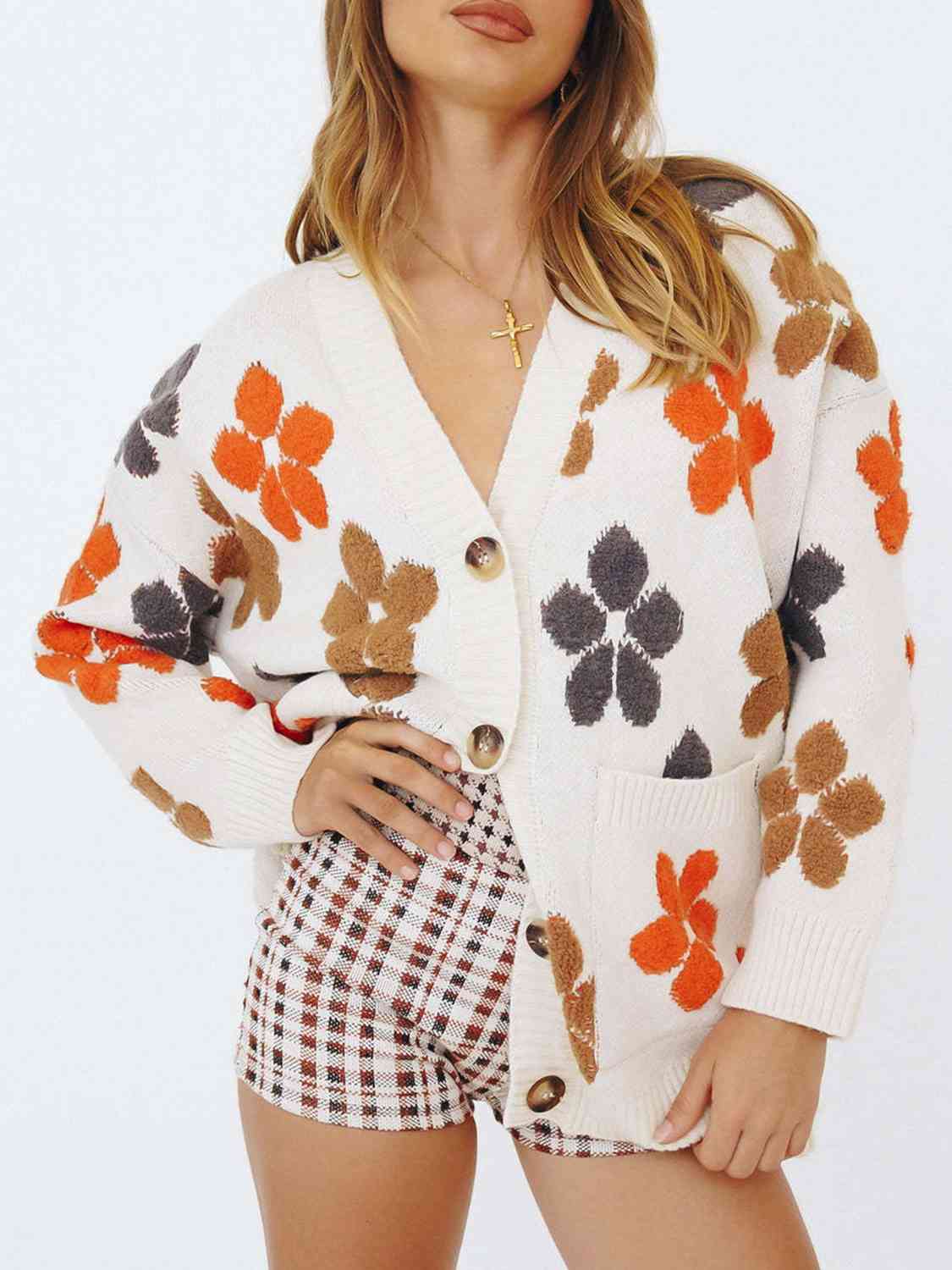 Floral V-Neck Button Up Long Sleeve Cardigan king-general-store-5710.myshopify.com