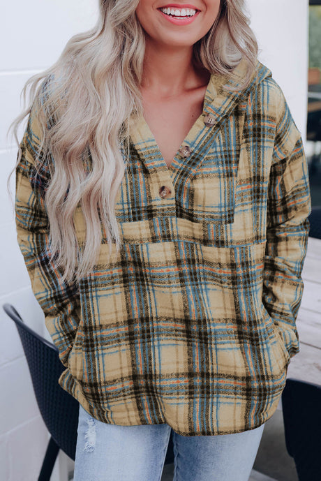 Plaid Long Sleeve Buttoned Hoodie king-general-store-5710.myshopify.com