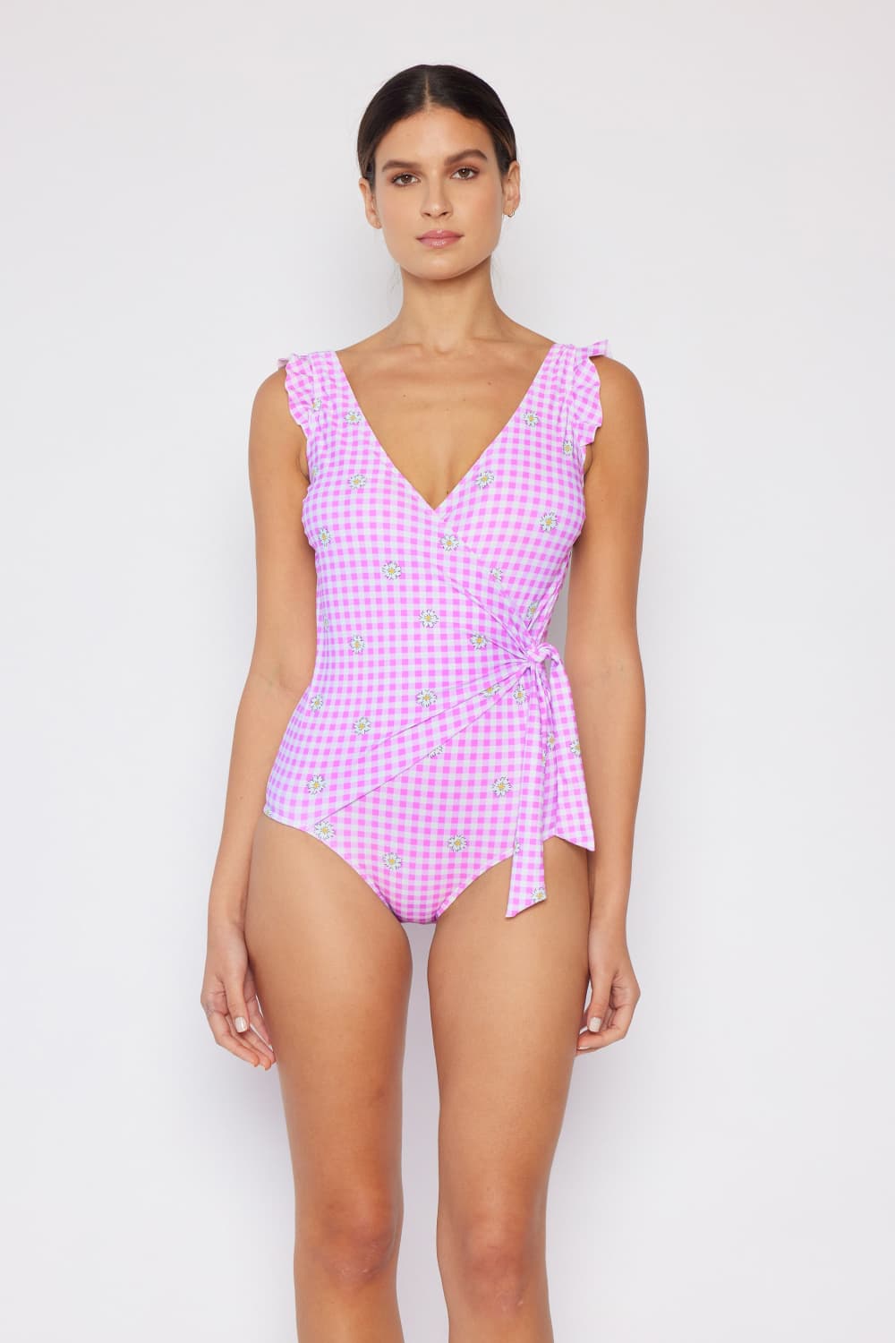 Marina West Swim Full Size Float On Ruffle Faux Wrap One-Piece in Carnation Pink king-general-store-5710.myshopify.com