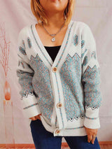 Geometric Button Front Long Sleeve Cardigan king-general-store-5710.myshopify.com