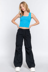 ACTIVE BASIC Pearl Detail Square Neck Cropped Tank king-general-store-5710.myshopify.com