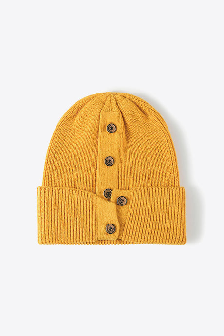 Button Detail Rib-Knit Cuff Beanie king-general-store-5710.myshopify.com