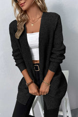 Rib-Knit Open Front Pocketed Cardigan king-general-store-5710.myshopify.com