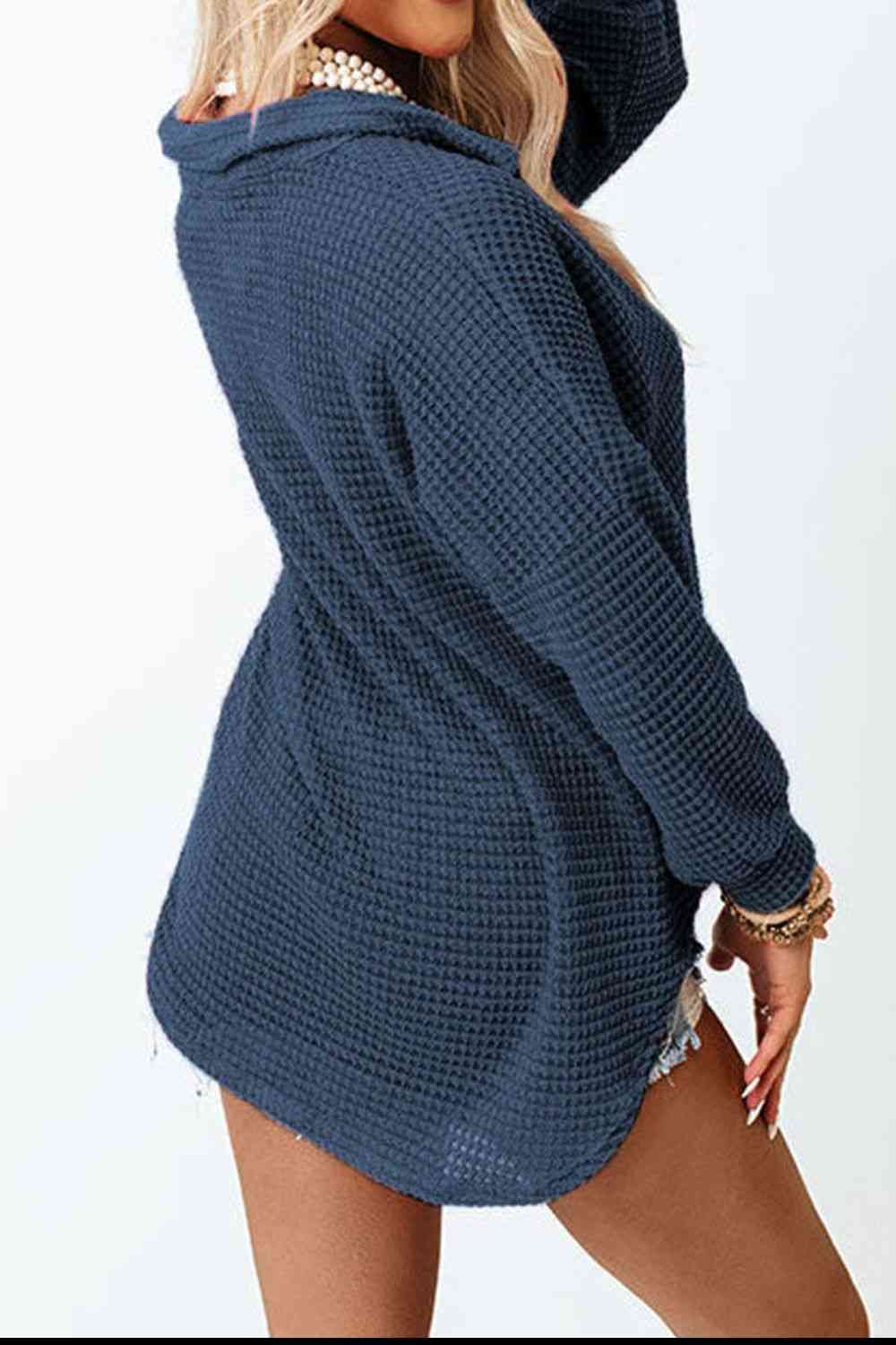 Waffle-Knit Button Up Long Sleeve Shirt with Pocket king-general-store-5710.myshopify.com