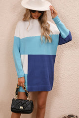 Color Block Mock Neck Dropped Shoulder Sweater Dress king-general-store-5710.myshopify.com