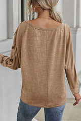 Boat Neck Buttoned Long Sleeve T-Shirt king-general-store-5710.myshopify.com