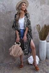 Printed Tassel Trim Open Front Cardigan king-general-store-5710.myshopify.com