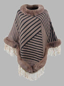 Striped Fringe Hem Poncho king-general-store-5710.myshopify.com