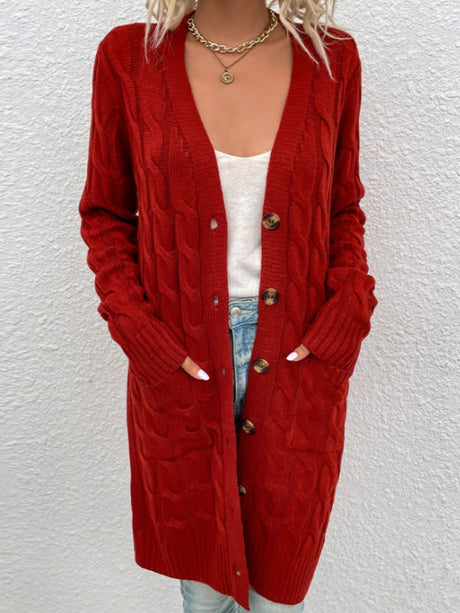 Cable-Knit Button Down Cardigan with Pockets king-general-store-5710.myshopify.com