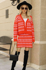 Geometric Dropped Shoulder Cardigan and Knit Skirt Set king-general-store-5710.myshopify.com